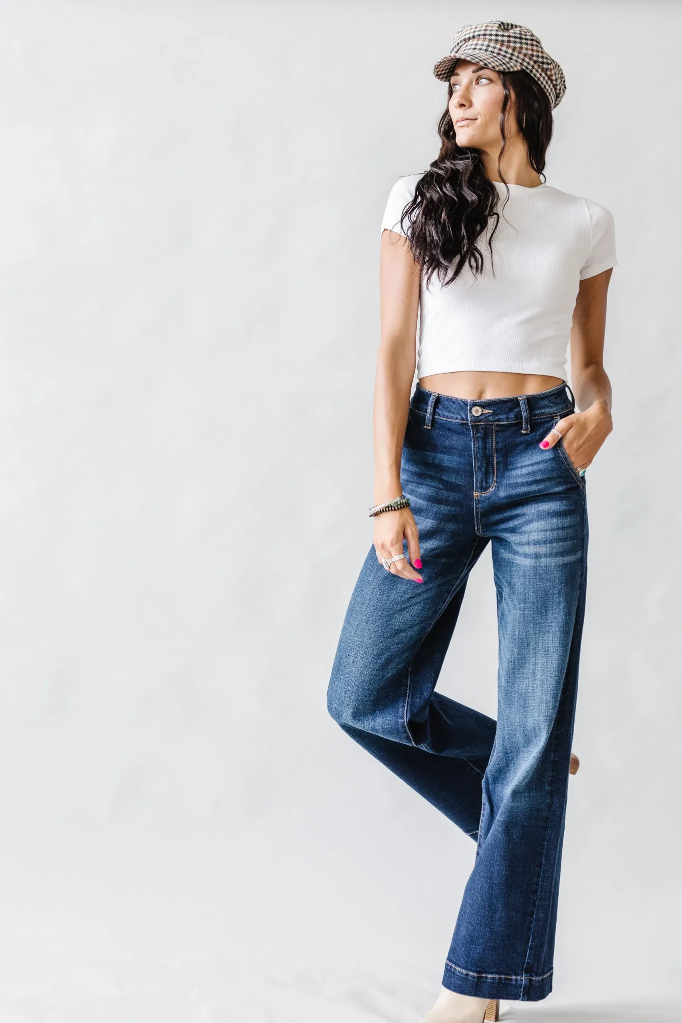 High Rise Kancan Trouser in Dark Wash