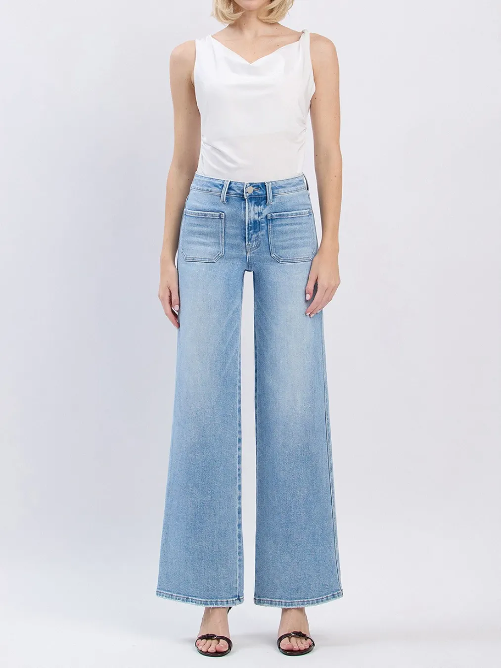 High Rise Patch Pocket Jeans