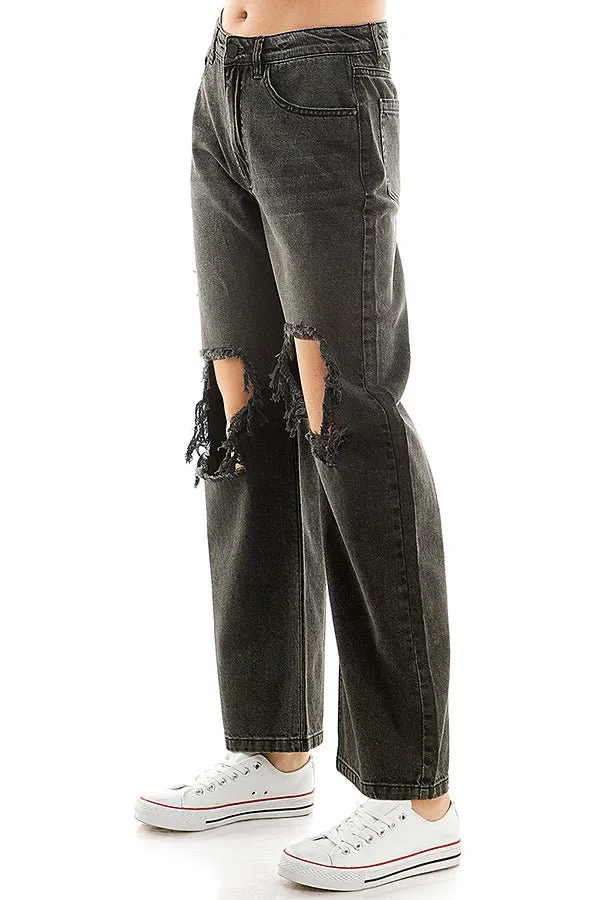 HIGH RISE RIPPED WIDE LEG JEANS