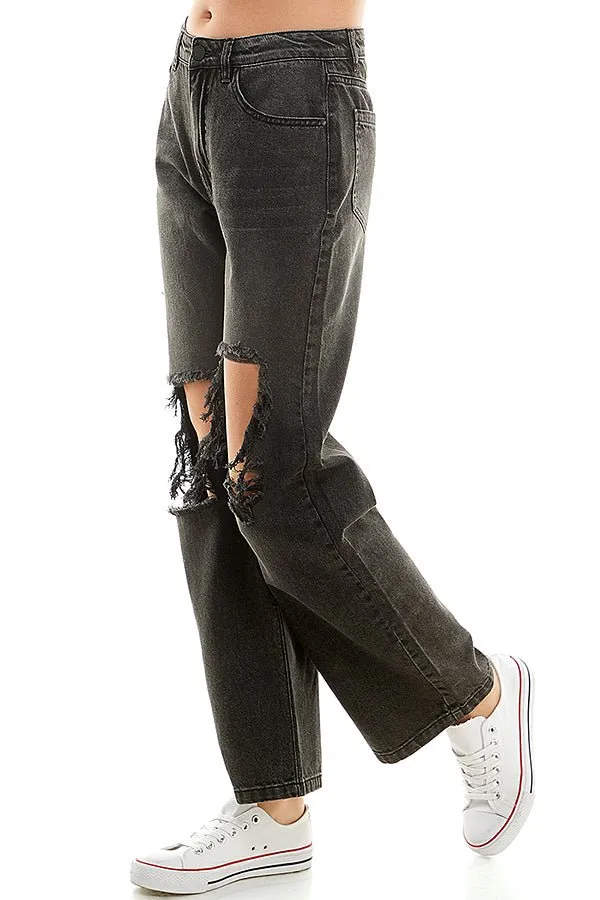 HIGH RISE RIPPED WIDE LEG JEANS