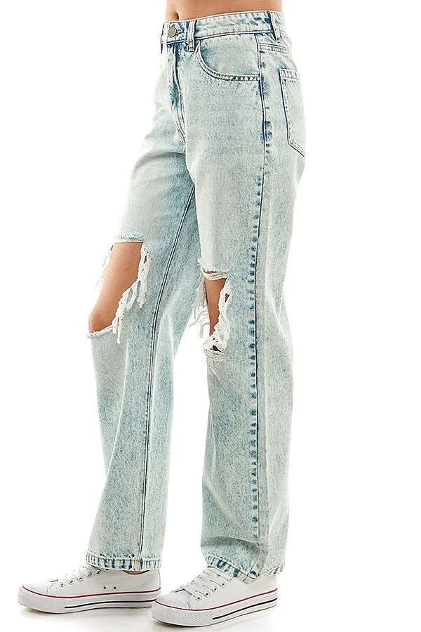 HIGH RISE RIPPED WIDE LEG JEANS