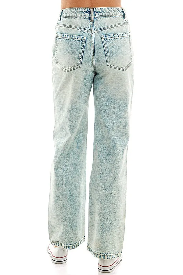HIGH RISE RIPPED WIDE LEG JEANS