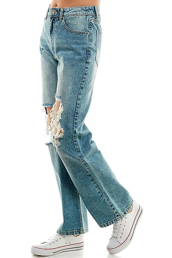 HIGH RISE RIPPED WIDE LEG JEANS