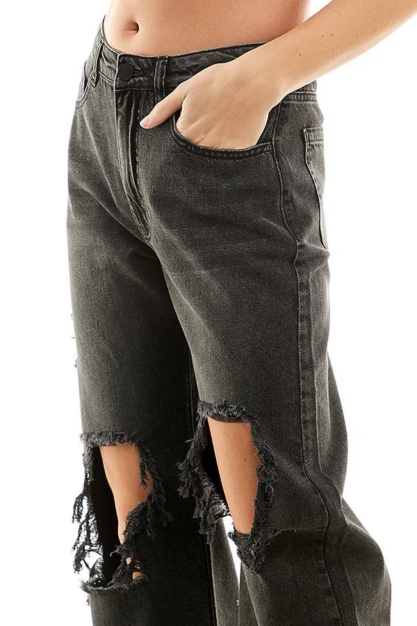 HIGH RISE RIPPED WIDE LEG JEANS