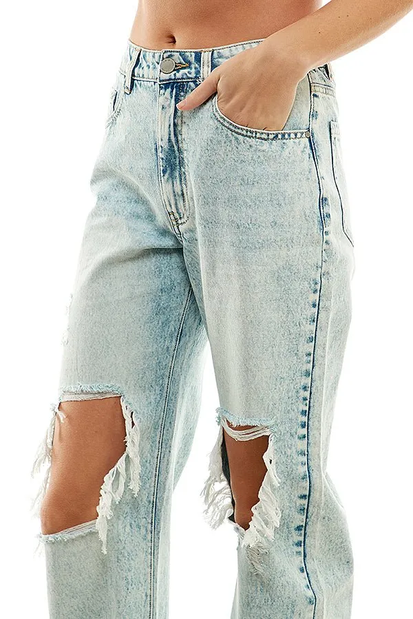 HIGH RISE RIPPED WIDE LEG JEANS