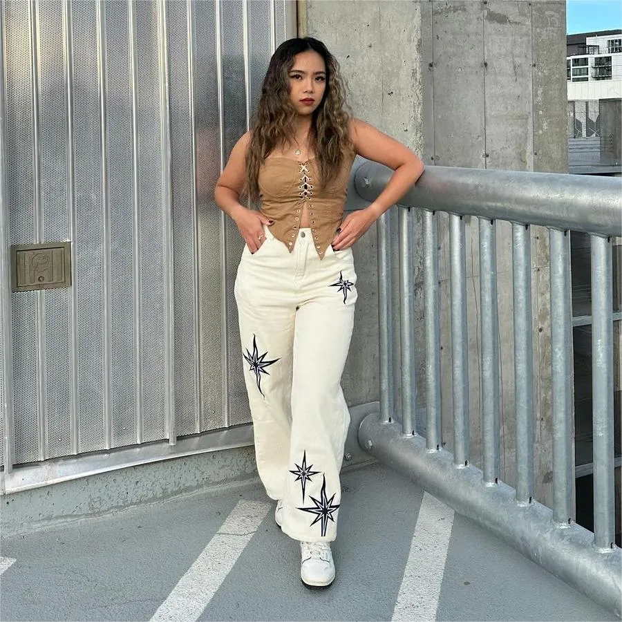 Hip Hop Star Graphic Straight Jeans