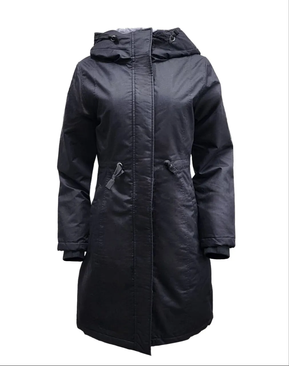 HoodLamb Women's Black Drawstring Natural Hemp Hooded Parka 420 NWT