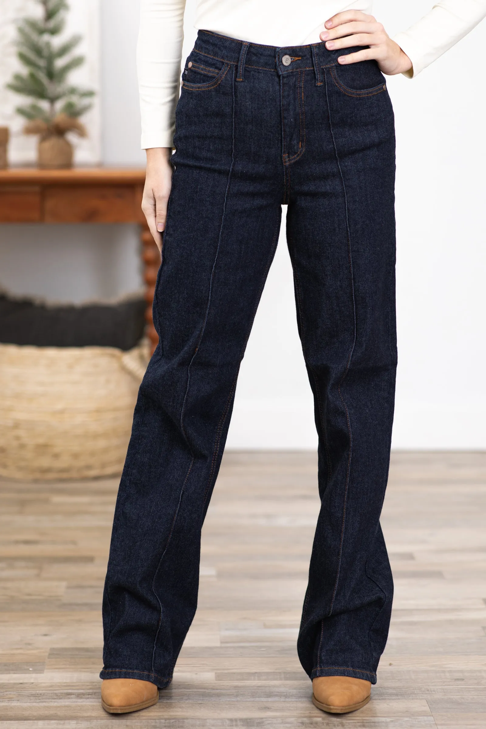 Judy Blue Dark Wash Wide Leg Jeans With Seam