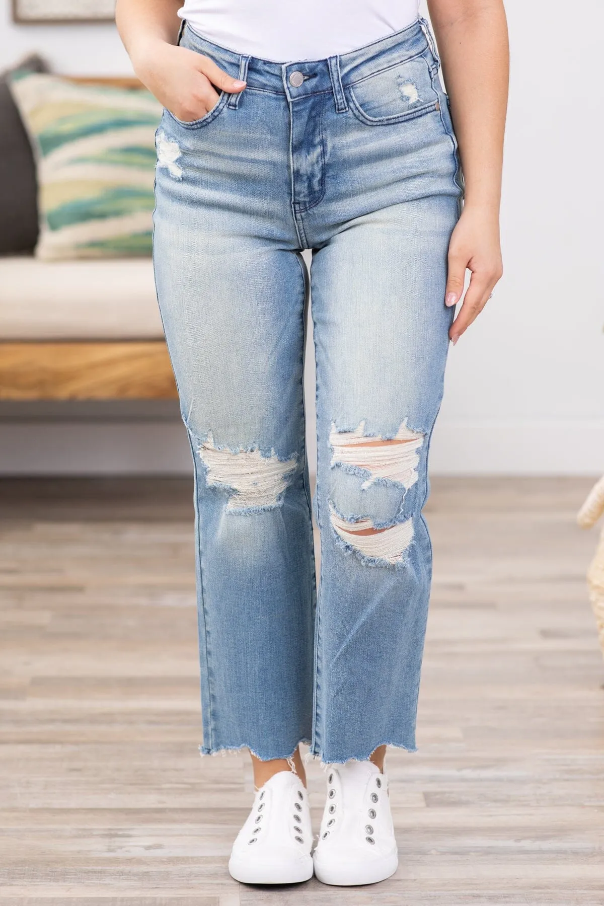 Judy Blue Fray Hem Straight Leg Jeans