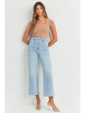 Just Black | Cargo Pocket Wide Leg {Light Denim}