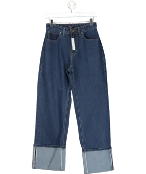 Karen Millen Blue Straight Leg Turn Up Hem Jeans UK 8