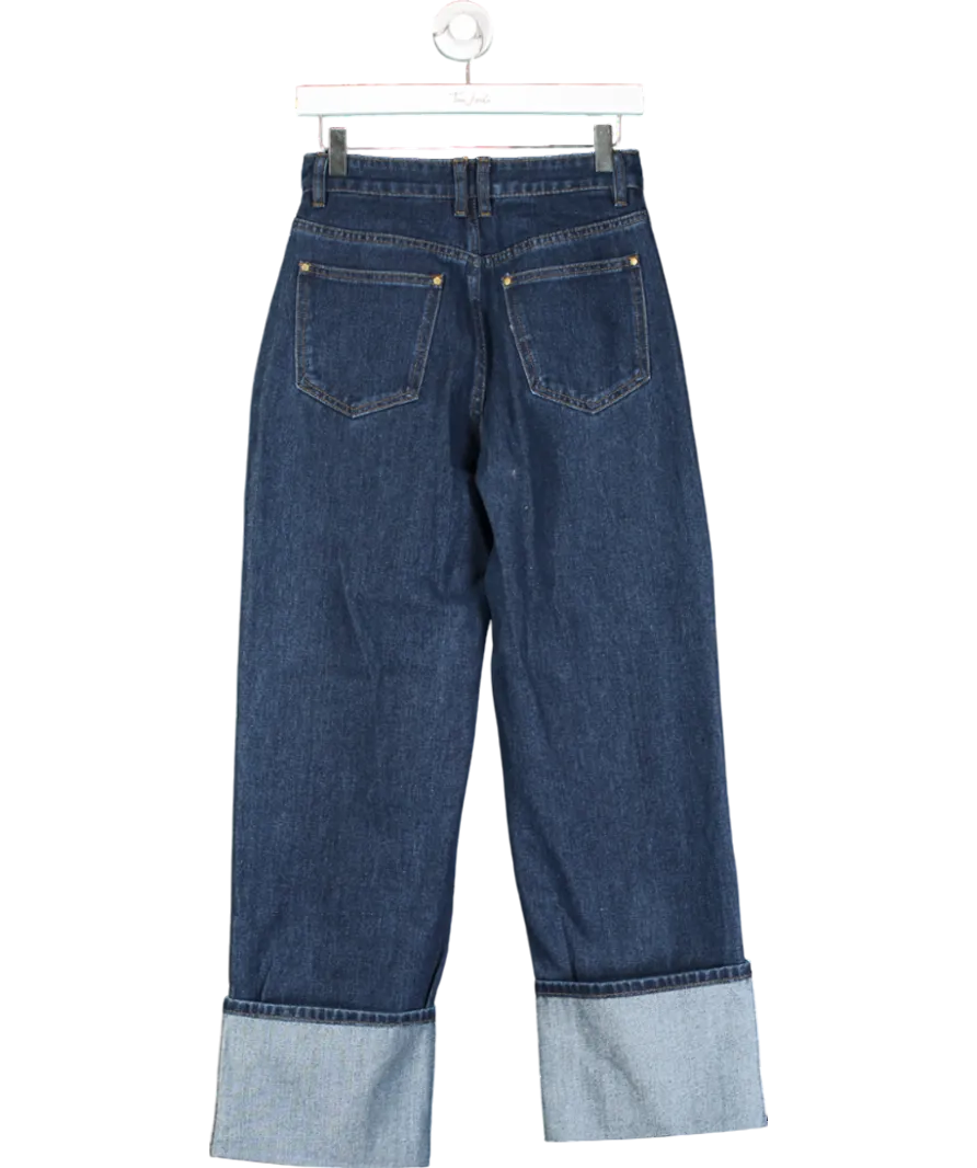 Karen Millen Blue Straight Leg Turn Up Hem Jeans UK 8