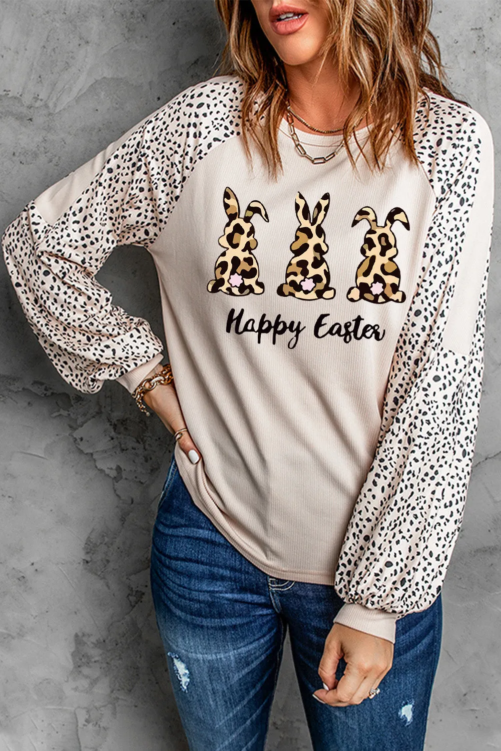 Khaki Casual Leopard Letter Print Raglan Long Sleeve Top