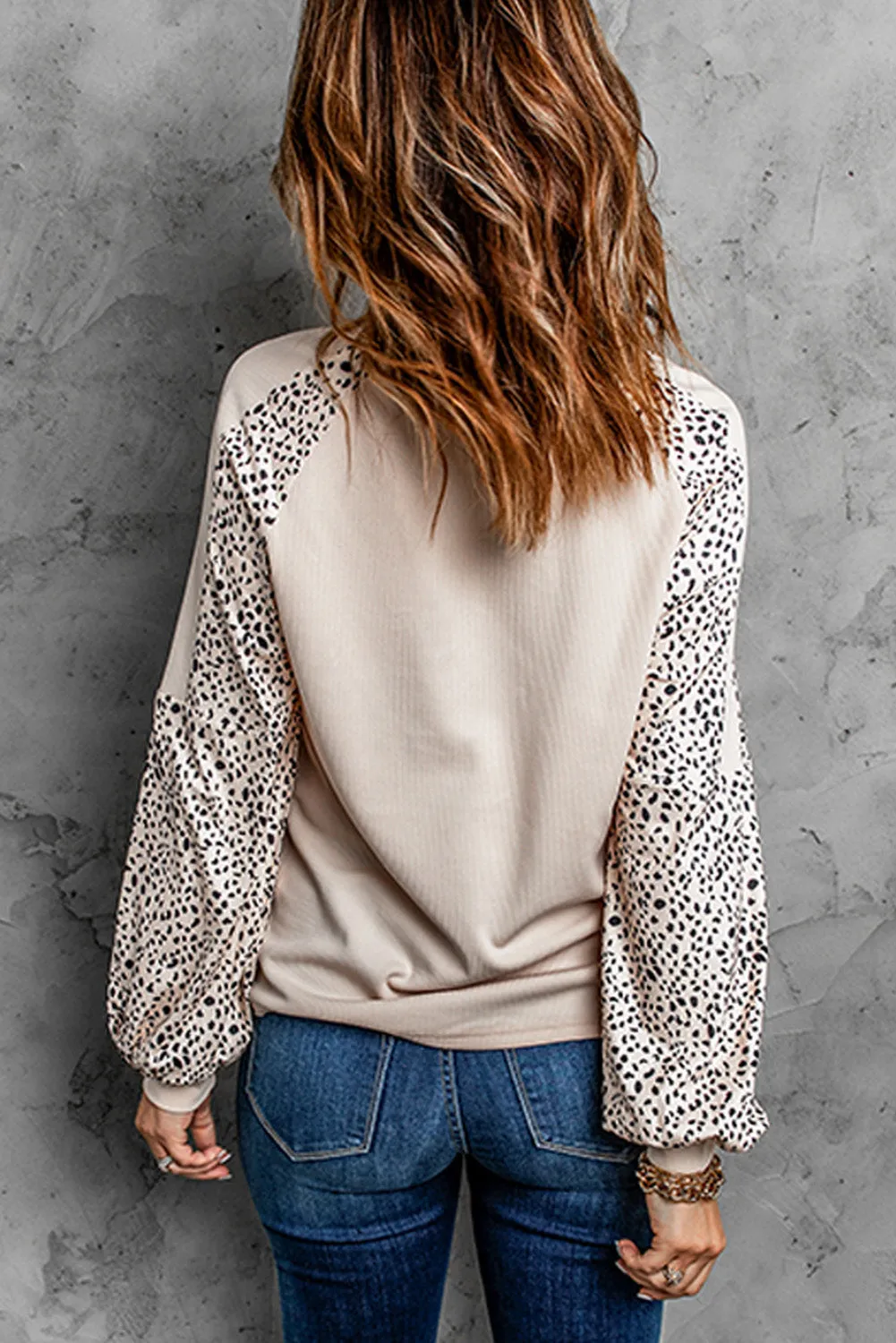 Khaki Casual Leopard Letter Print Raglan Long Sleeve Top
