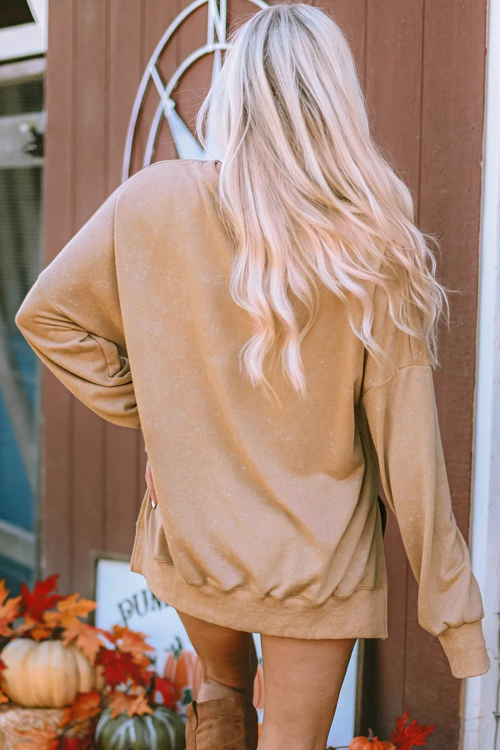 Khaki Football Turkey Nap Repeat Graphic Oversized Sweatshirt