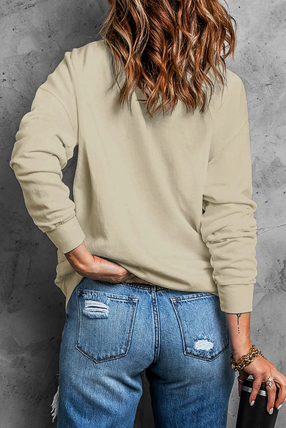 Khaki Guitar Wings Letter Graphic Print Pullover Sweatshirt