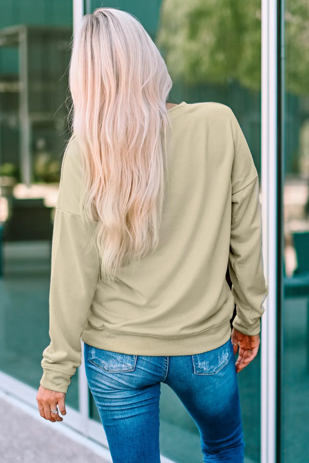 Khaki Guitar Wings Letter Graphic Print Pullover Sweatshirt
