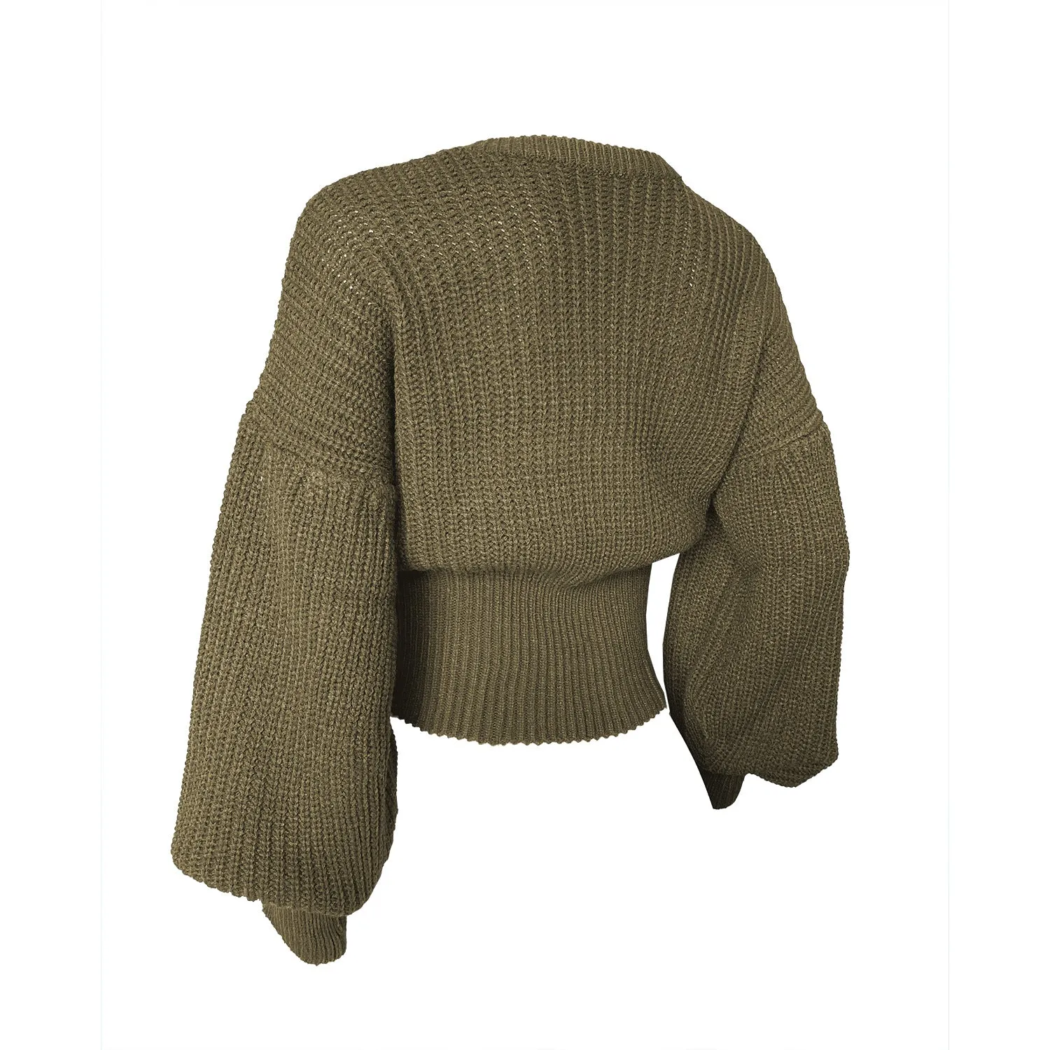 Knit Round Neck Lantern Sleeve Single-breasted Sweaters