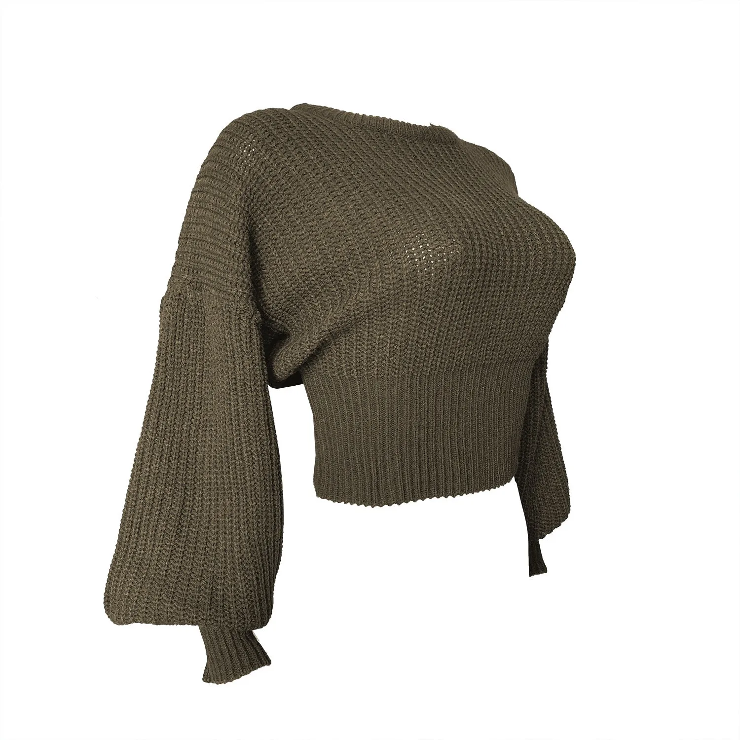 Knit Round Neck Lantern Sleeve Single-breasted Sweaters