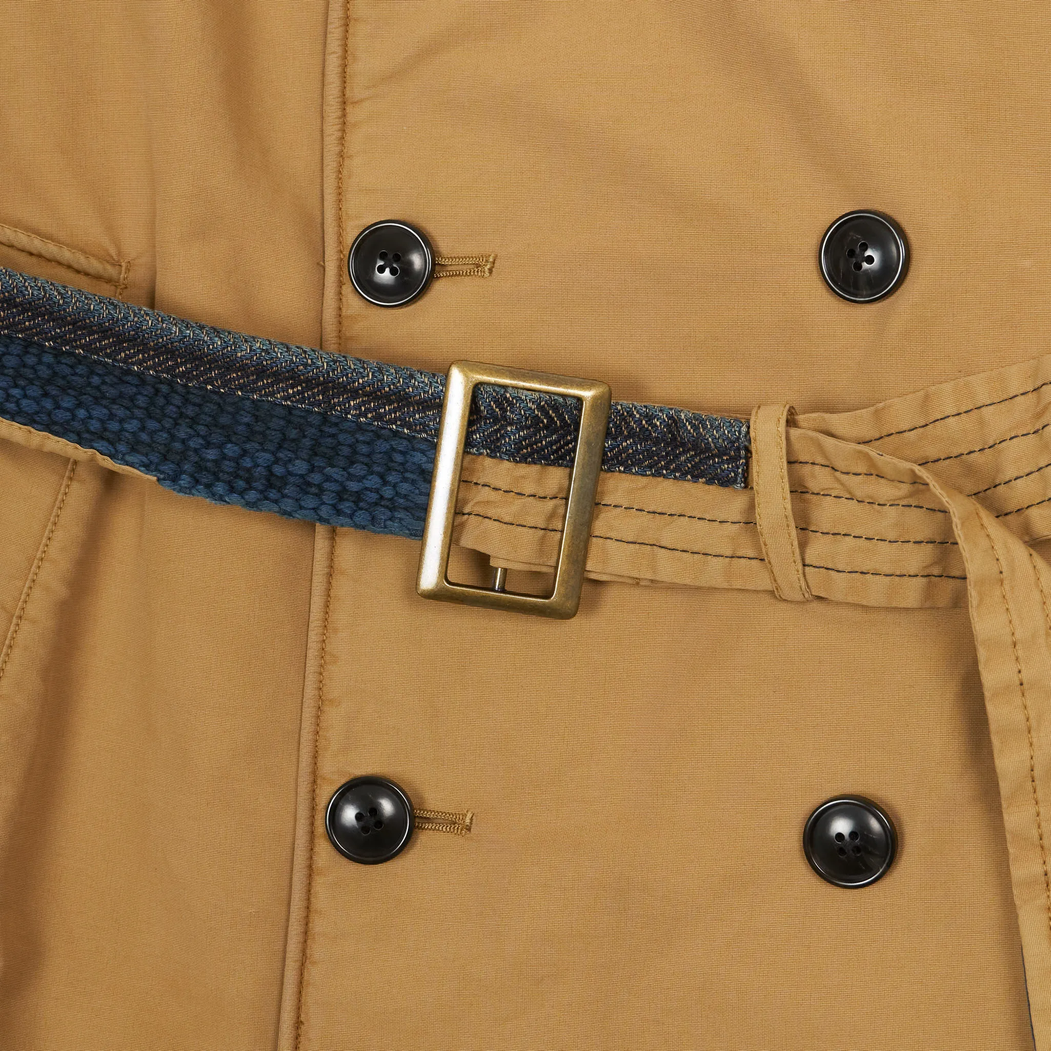 KRM Kyoto Indigo Patchwork Double Breasted Trench Coat with Belt