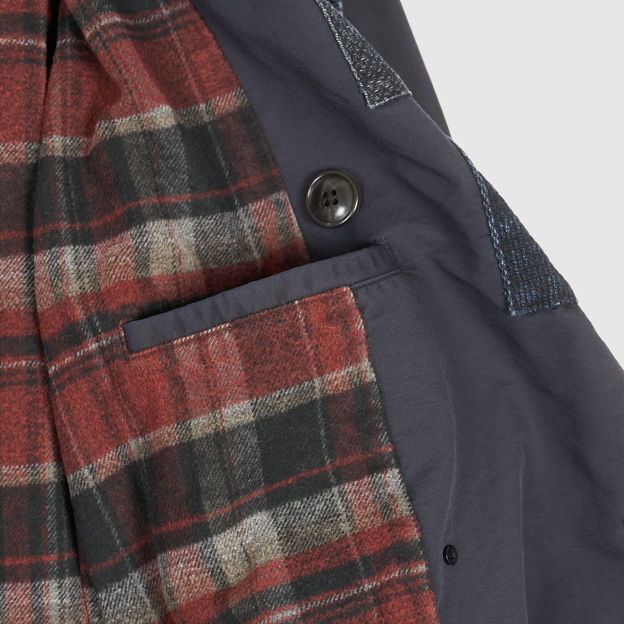KRM Kyoto Indigo Patchwork Double Breasted Trench Coat with Belt