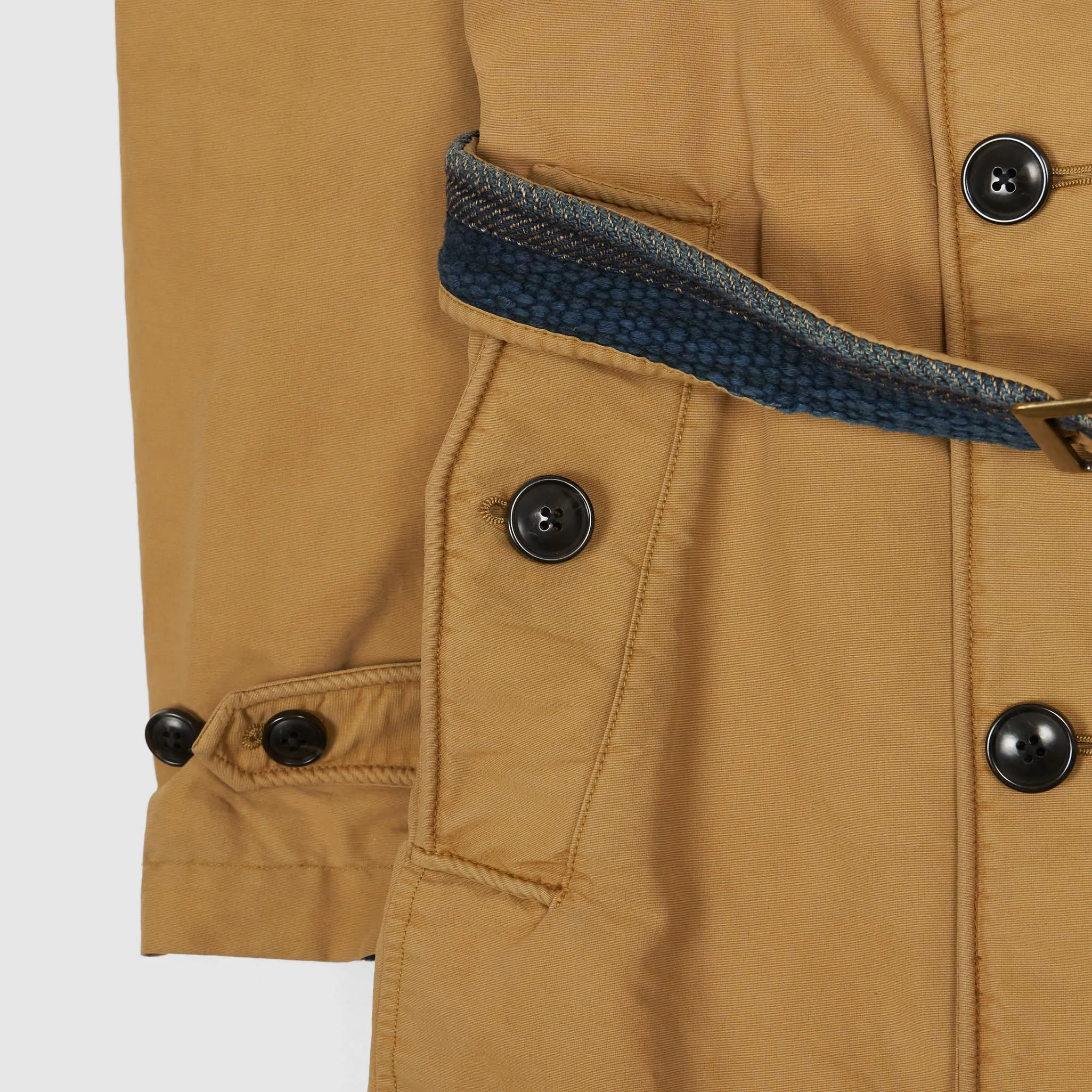 KRM Kyoto Indigo Patchwork Double Breasted Trench Coat with Belt