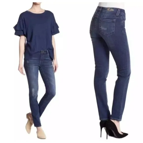 Kut From The Kloth Jeans Size 10 Women Sammie Straight Leg Denim Blue Distressed