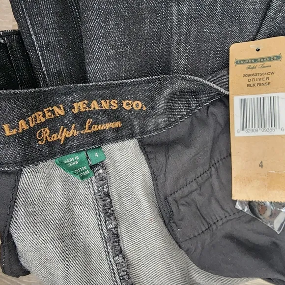 Lauren, Ralph Lauren. NWT! Y2k, black Denim Wide Leg Jeans w/ Cuff Detail. 4
