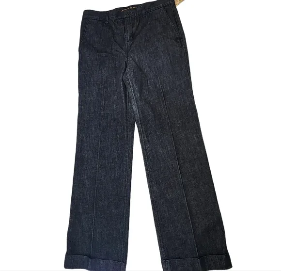 Lauren, Ralph Lauren. NWT! Y2k, black Denim Wide Leg Jeans w/ Cuff Detail. 4