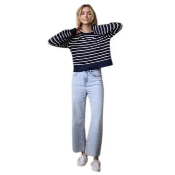 LC Lauren Conrad Womens Super High Rise Raw Hem Wide Leg Jeans Sz 14 NWT
