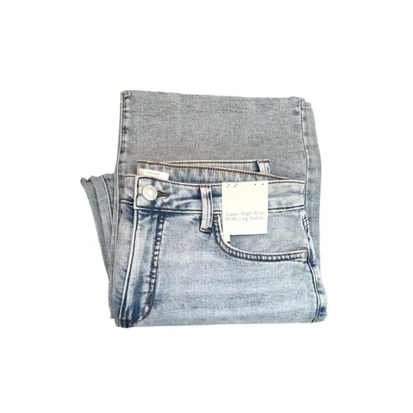 LC Lauren Conrad Womens Super High Rise Raw Hem Wide Leg Jeans Sz 14 NWT