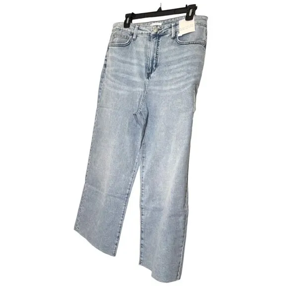 LC Lauren Conrad Womens Super High Rise Raw Hem Wide Leg Jeans Sz 14 NWT