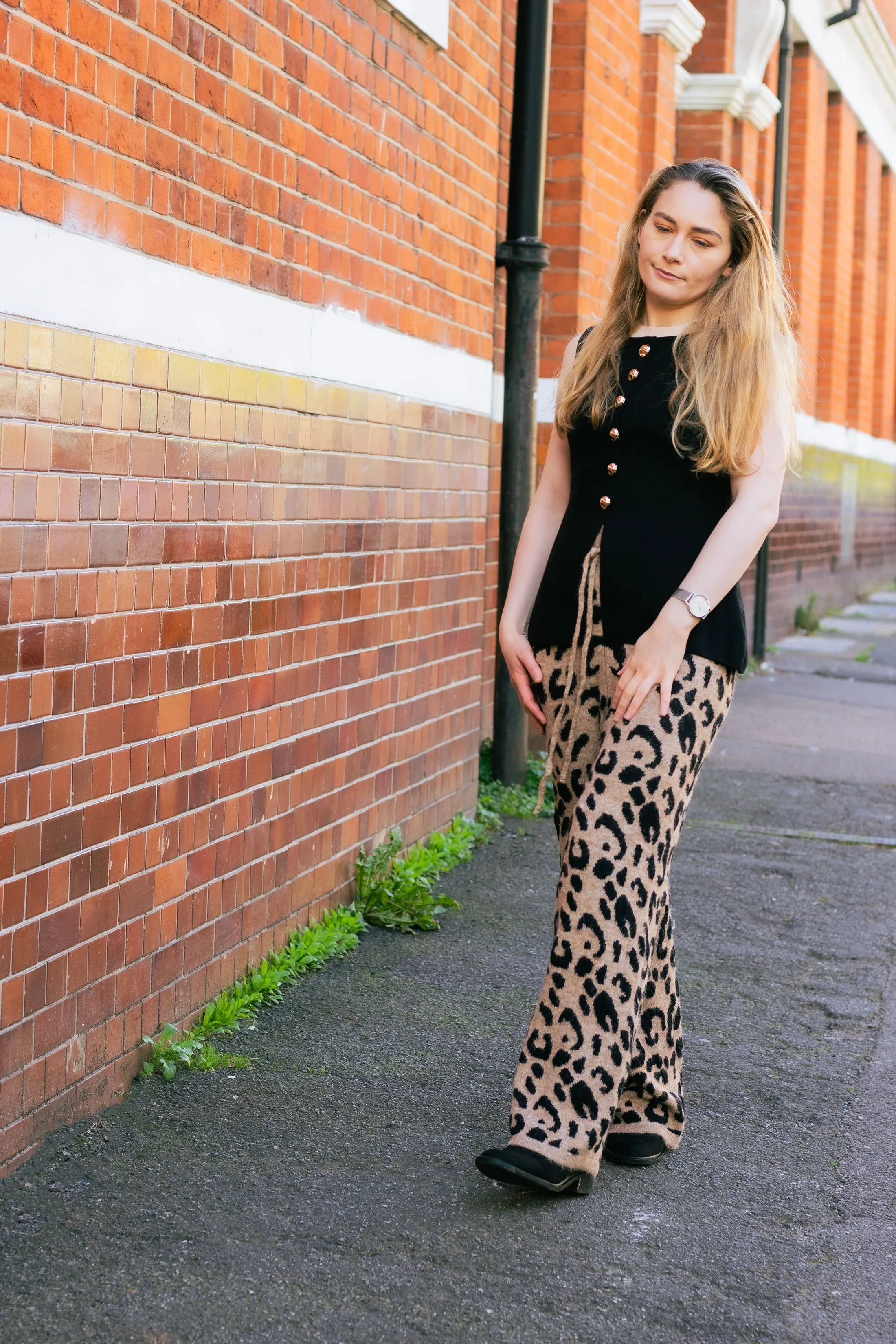 Leopard Print Knit Wide Trousers