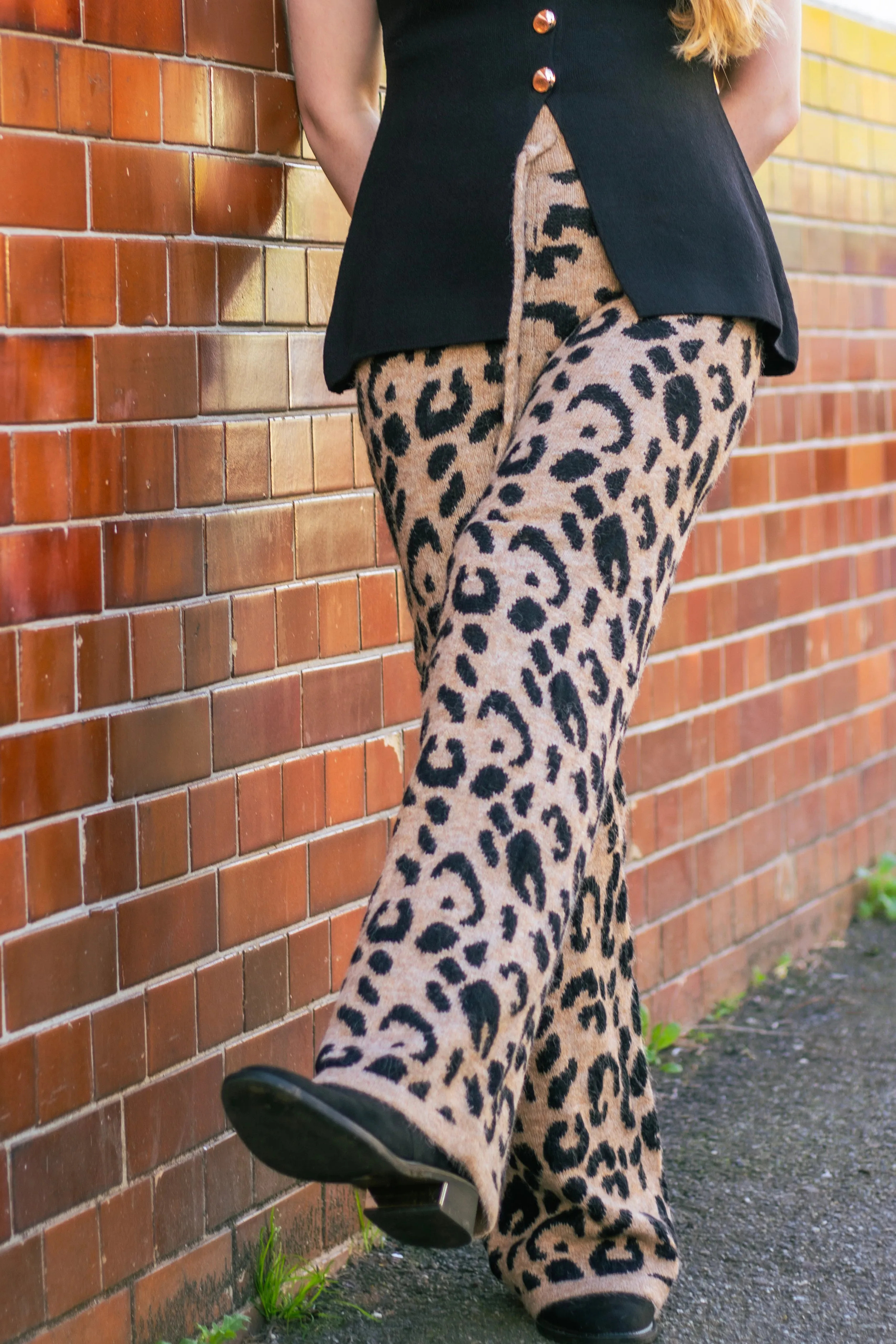 Leopard Print Knit Wide Trousers