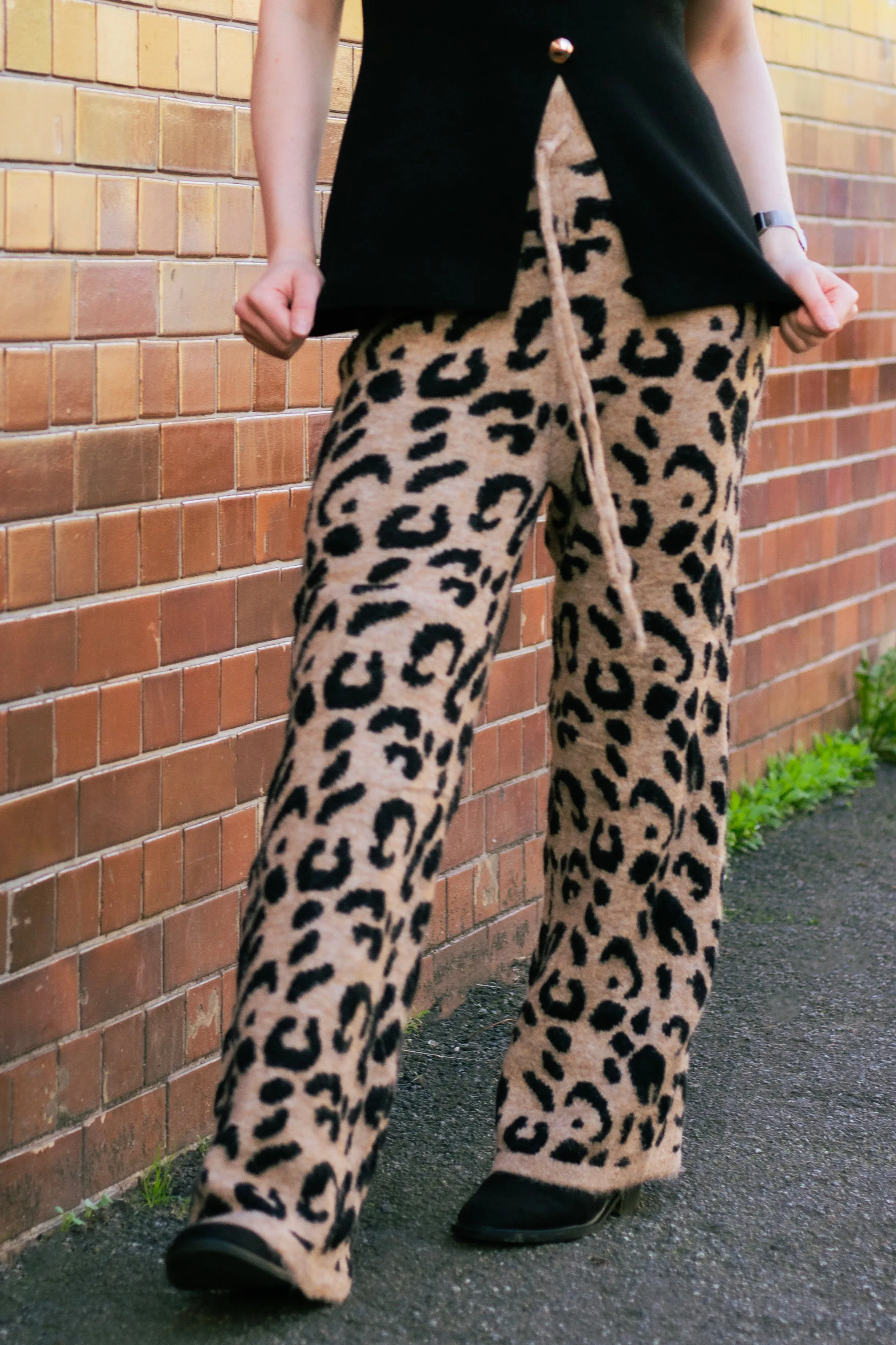 Leopard Print Knit Wide Trousers