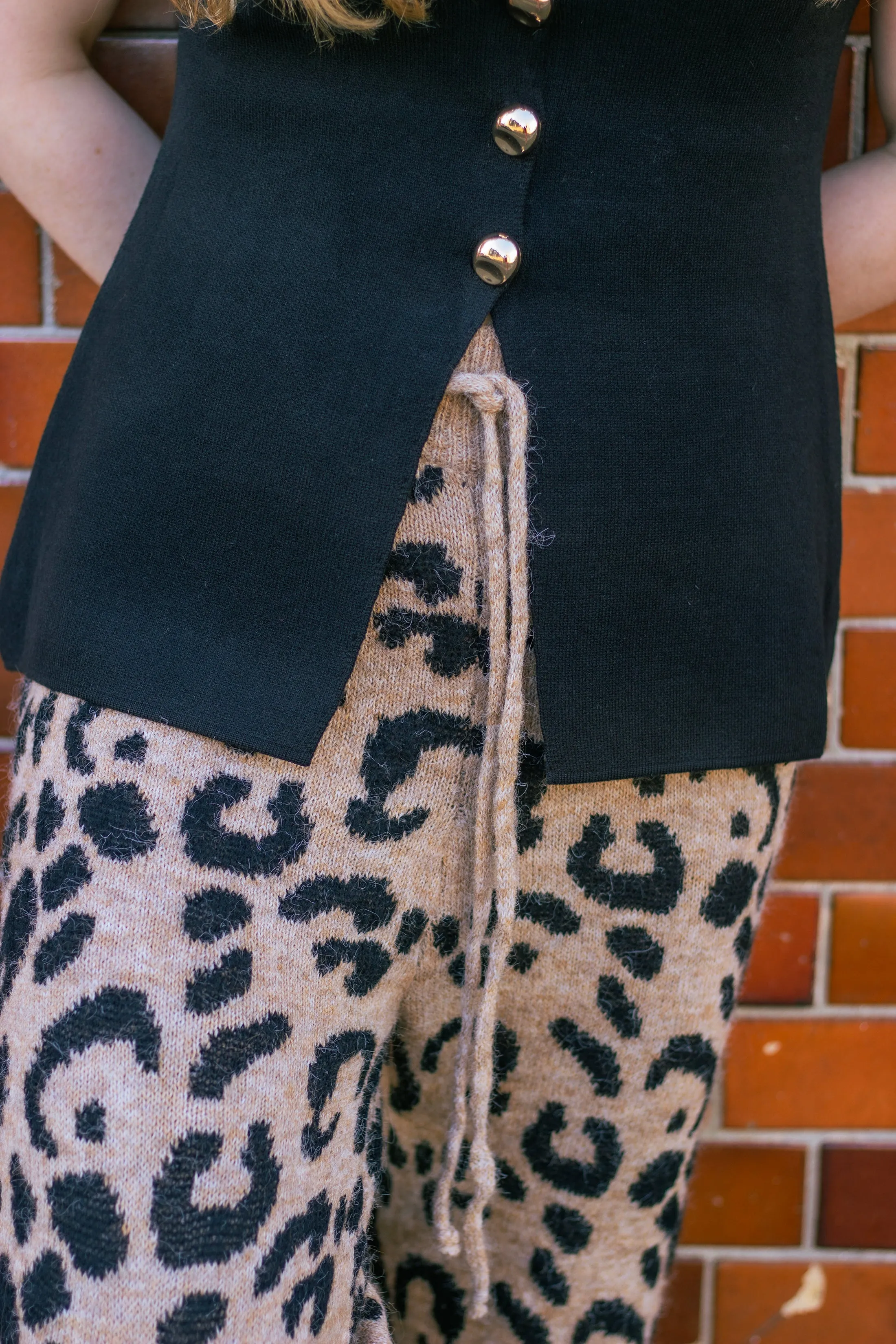 Leopard Print Knit Wide Trousers