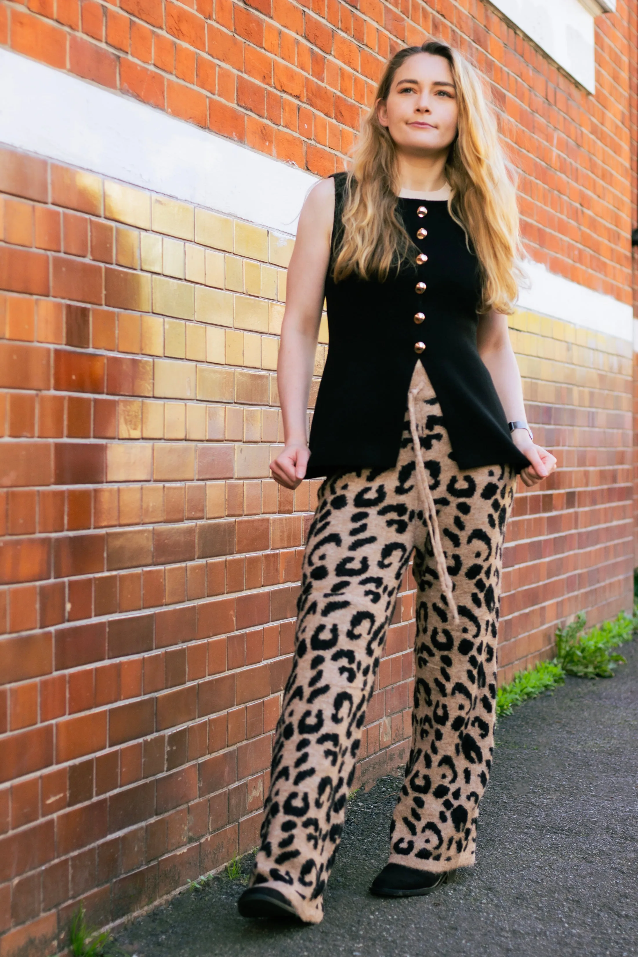 Leopard Print Knit Wide Trousers