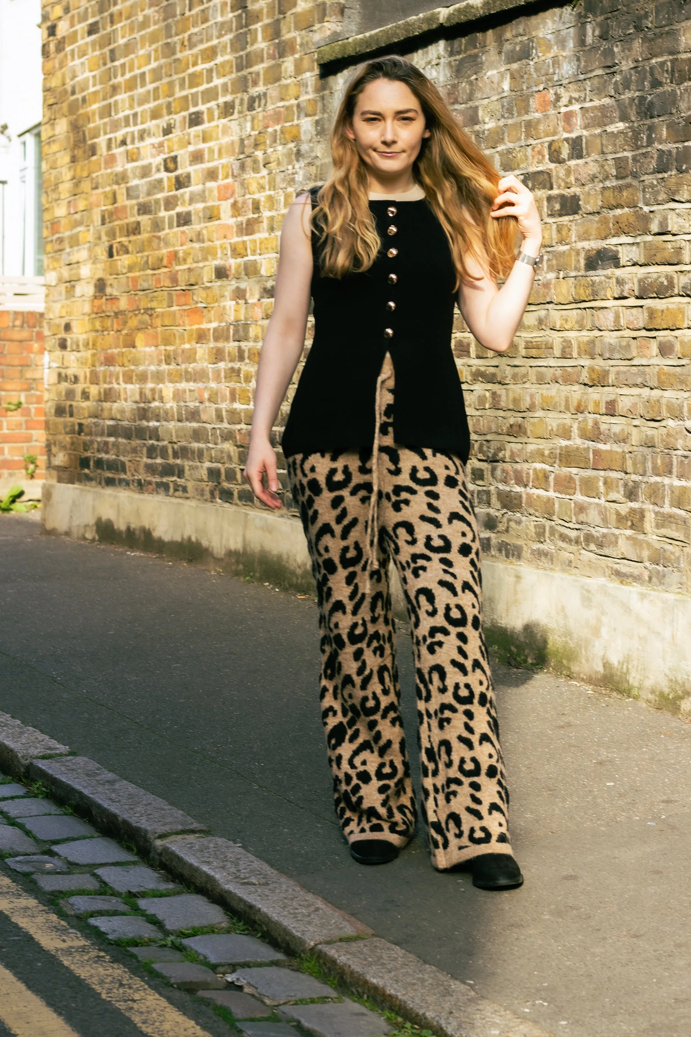 Leopard Print Knit Wide Trousers