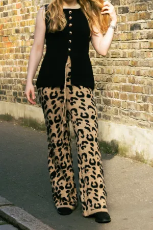Leopard Print Knit Wide Trousers