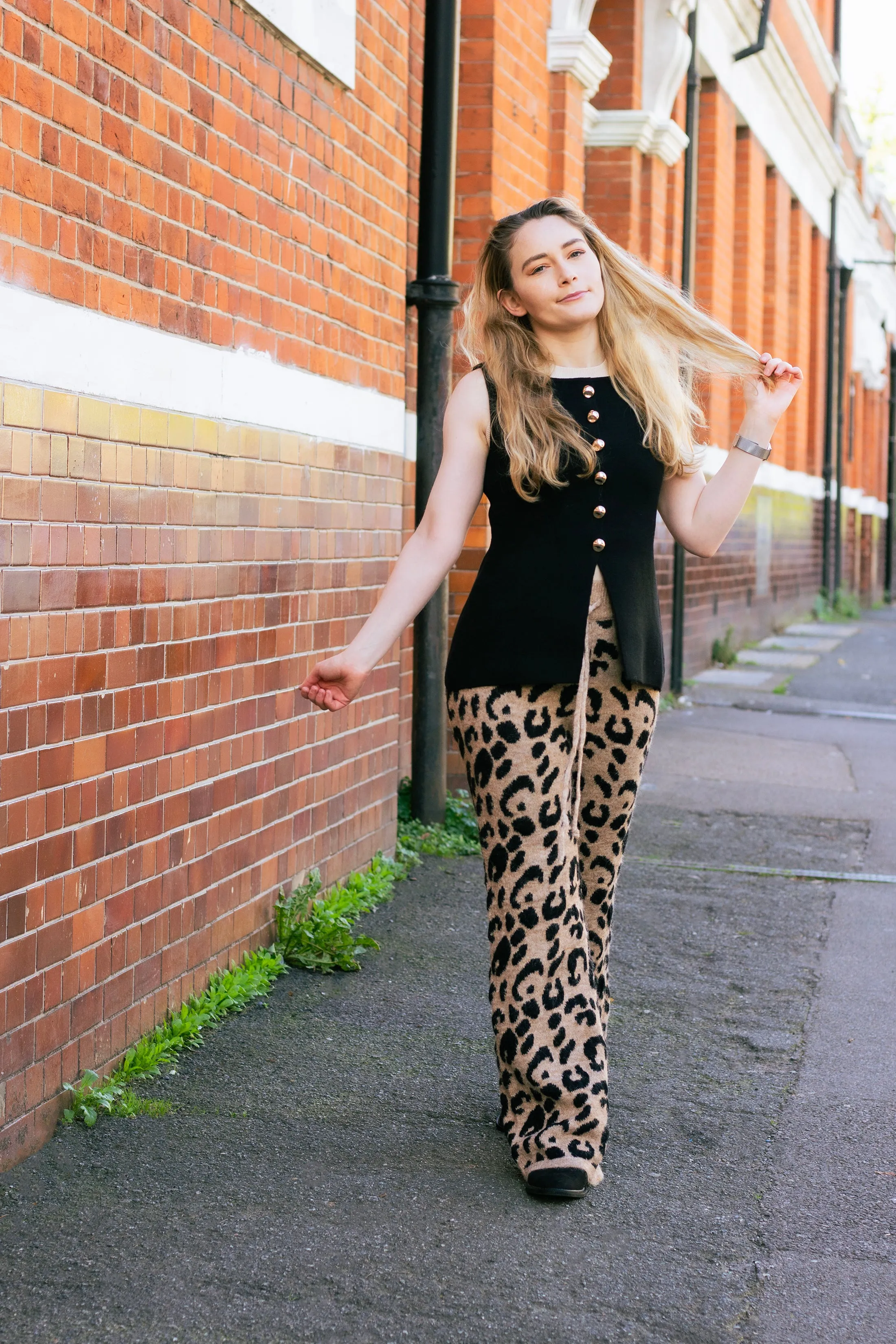Leopard Print Knit Wide Trousers