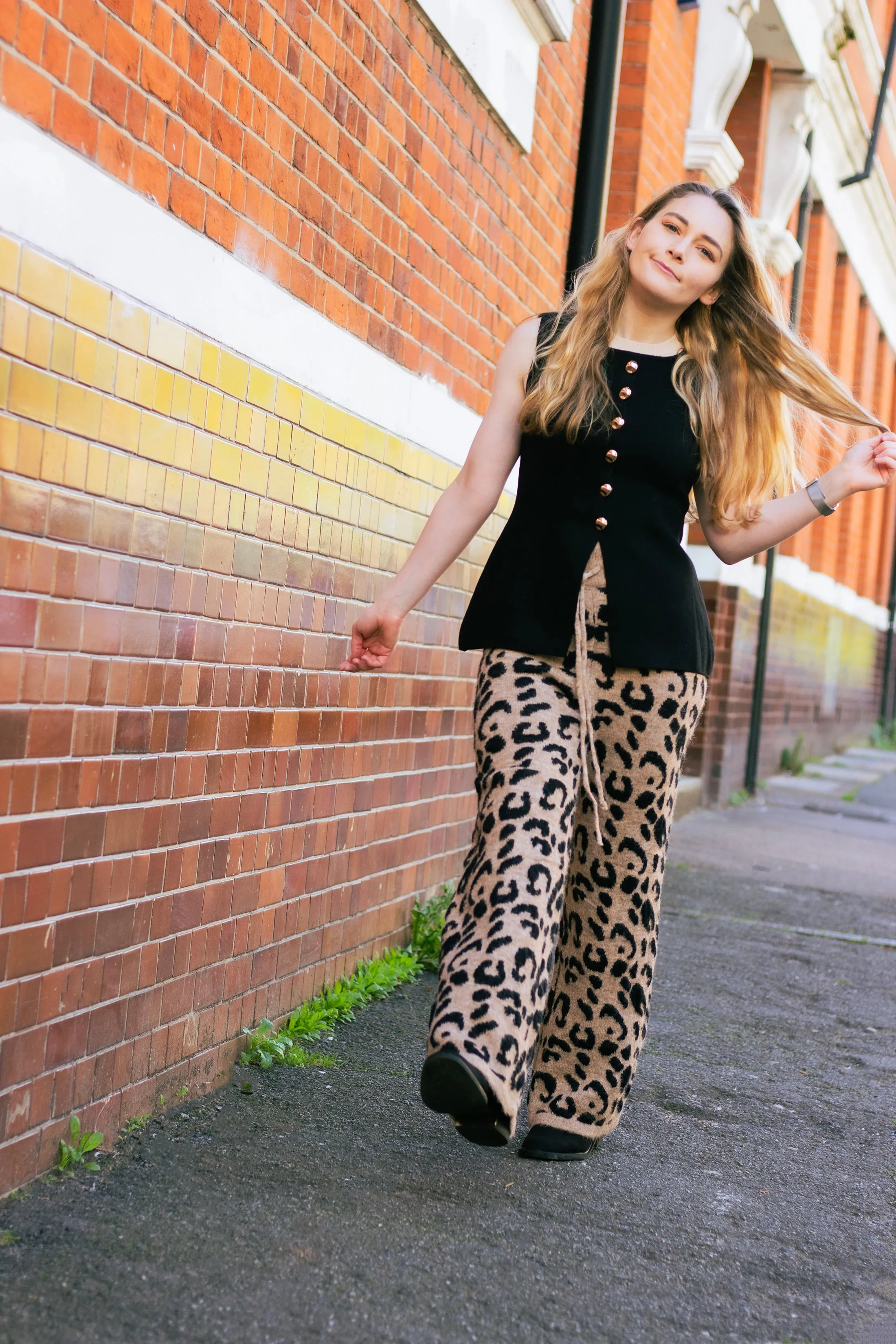 Leopard Print Knit Wide Trousers