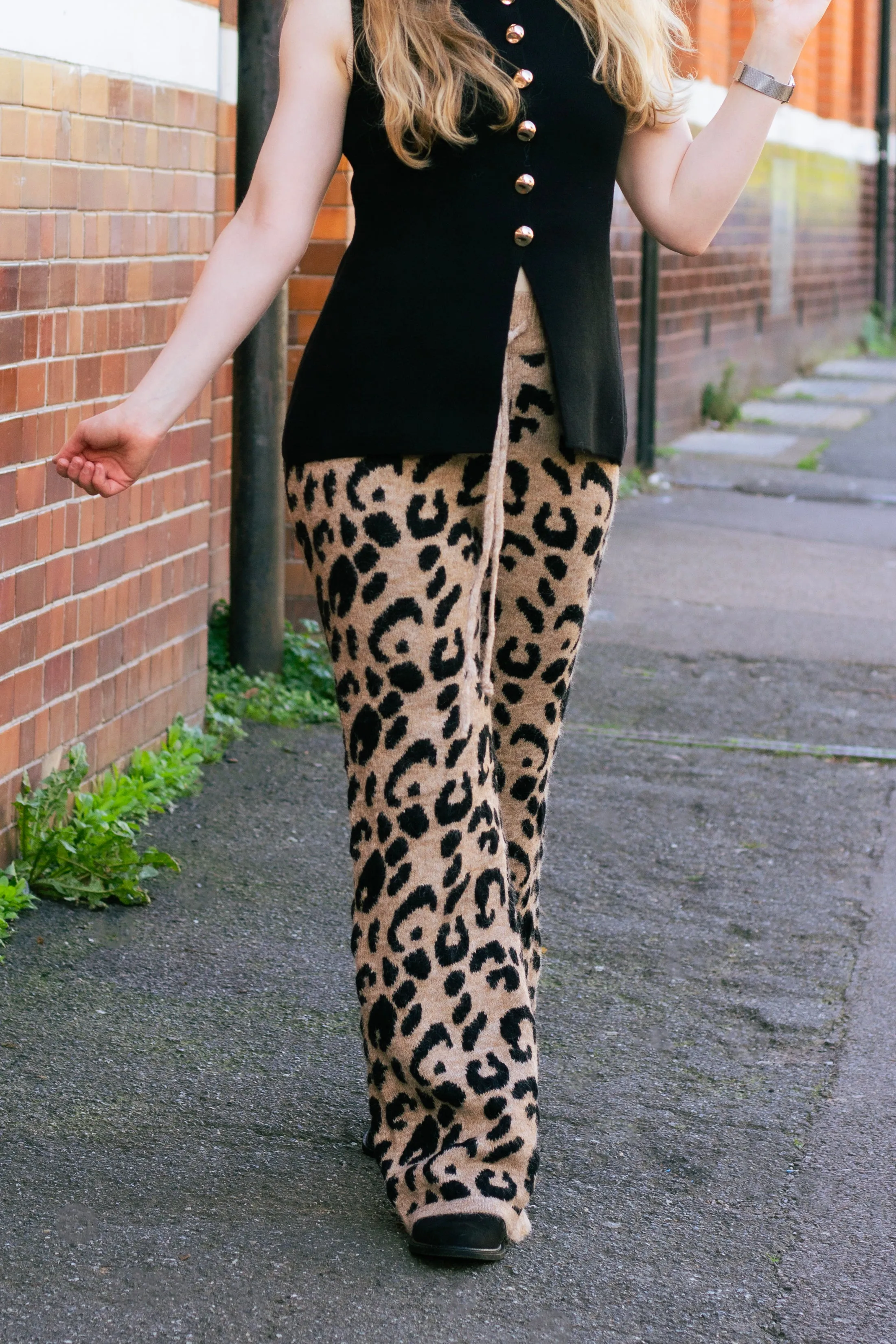 Leopard Print Knit Wide Trousers