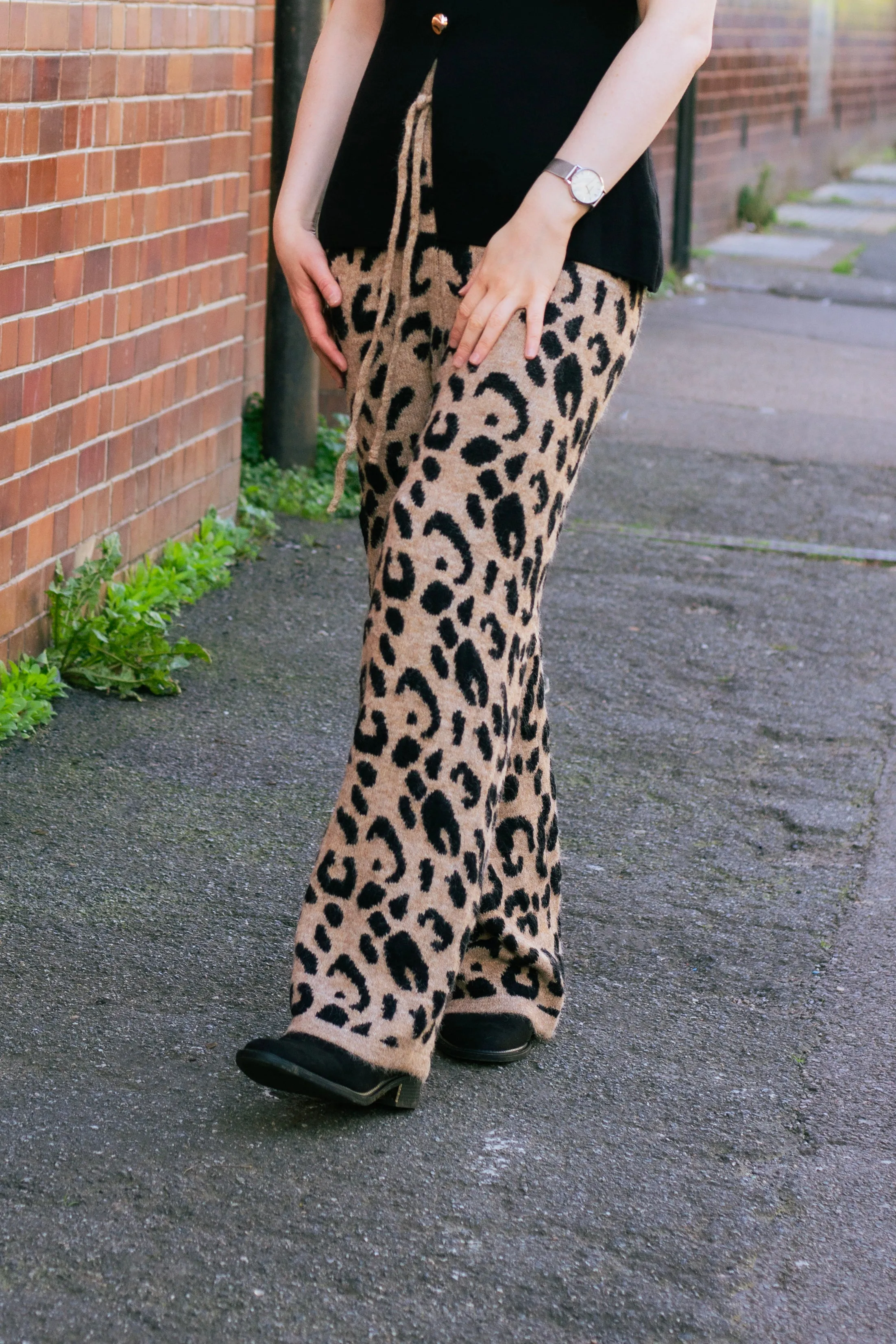 Leopard Print Knit Wide Trousers