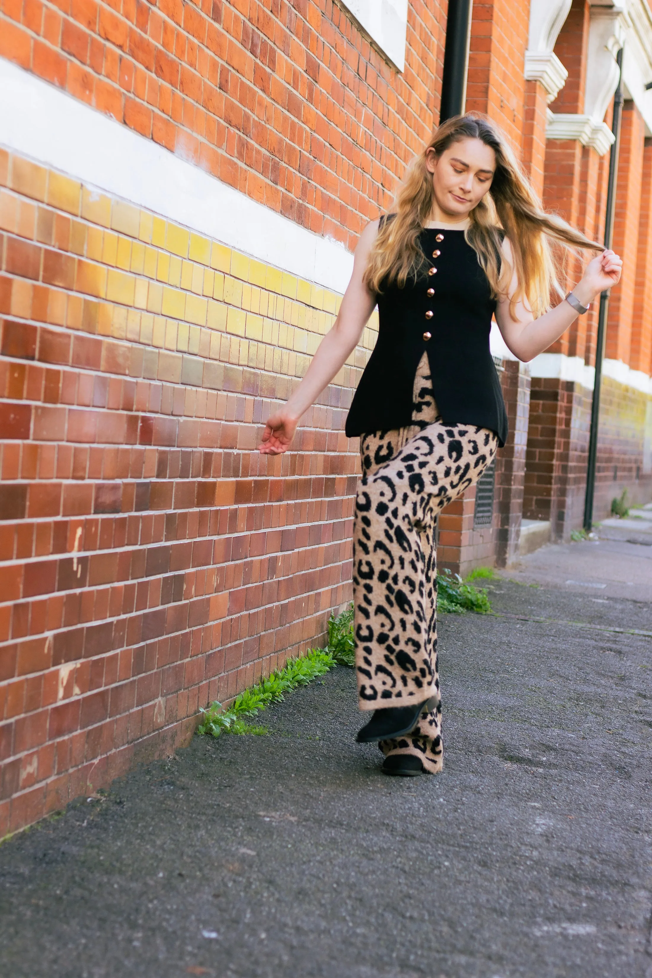 Leopard Print Knit Wide Trousers