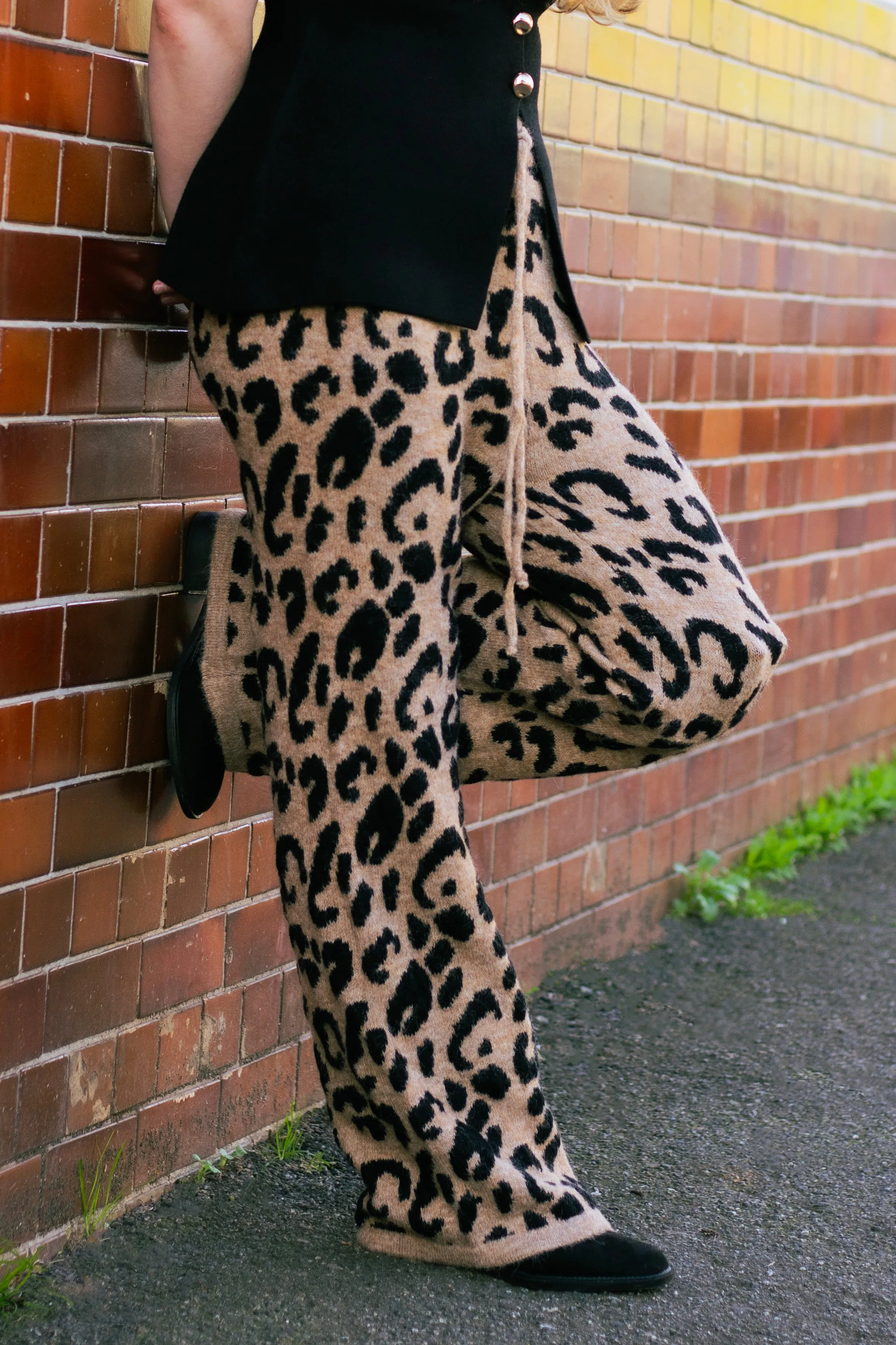 Leopard Print Knit Wide Trousers