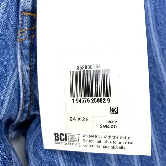 Levi's Jeans 501 Womens 24x26 Cropped Straight Leg Blue Striped Button Fly