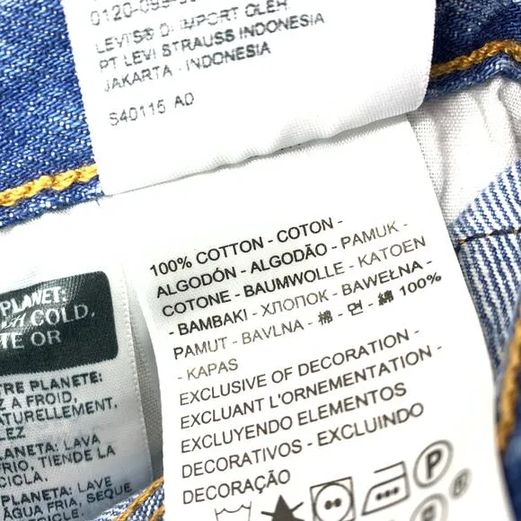 Levi's Jeans 501 Womens 24x26 Cropped Straight Leg Blue Striped Button Fly