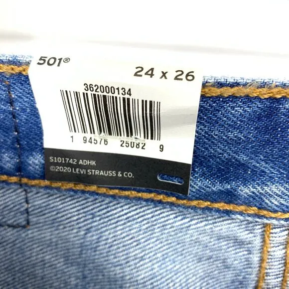 Levi's Jeans 501 Womens 24x26 Cropped Straight Leg Blue Striped Button Fly