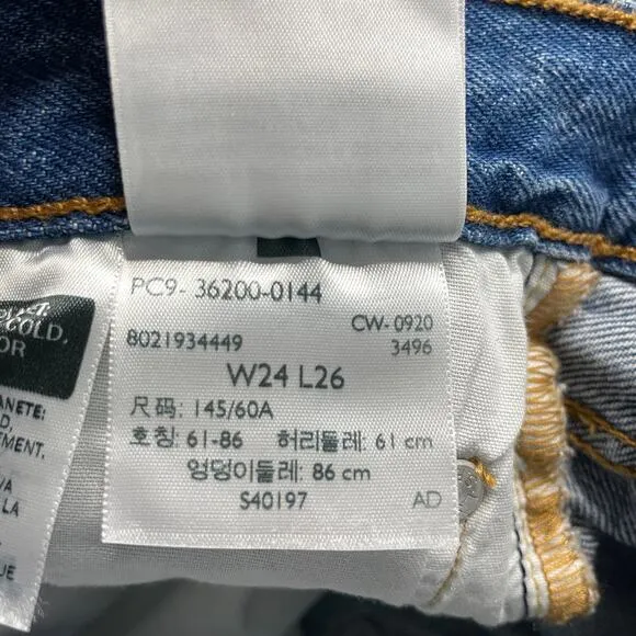 Levi's Jeans 501 Womens 24x26 Cropped Straight Leg Blue Striped Button Fly