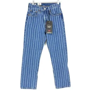 Levi's Jeans 501 Womens 24x26 Cropped Straight Leg Blue Striped Button Fly